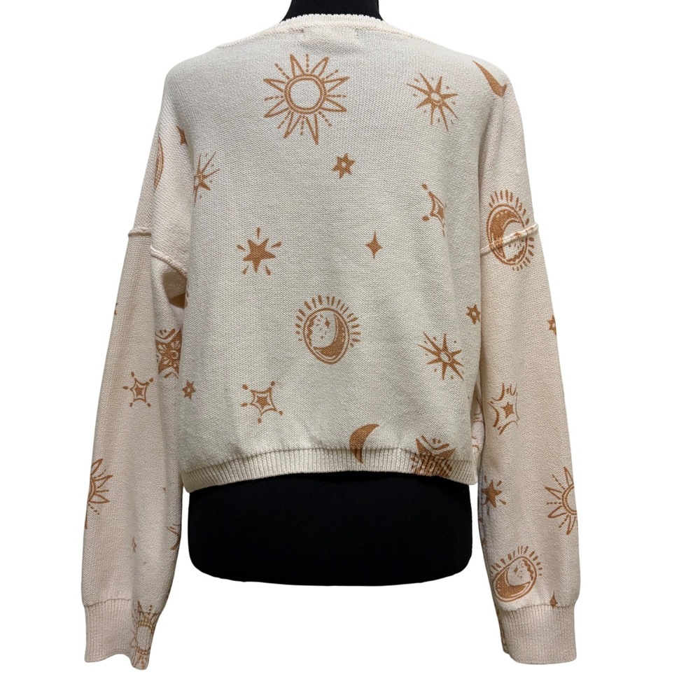 Sincerely Jules Sun Moon Star Knit Sweater Cropped M Celestial Whimsigoth Witchy - Picture 6 of 11